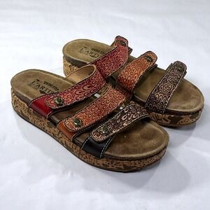 L'Artiste Spring Step Keena Brm Sandals Womens 37 Multi Color Leather Wedge Boho